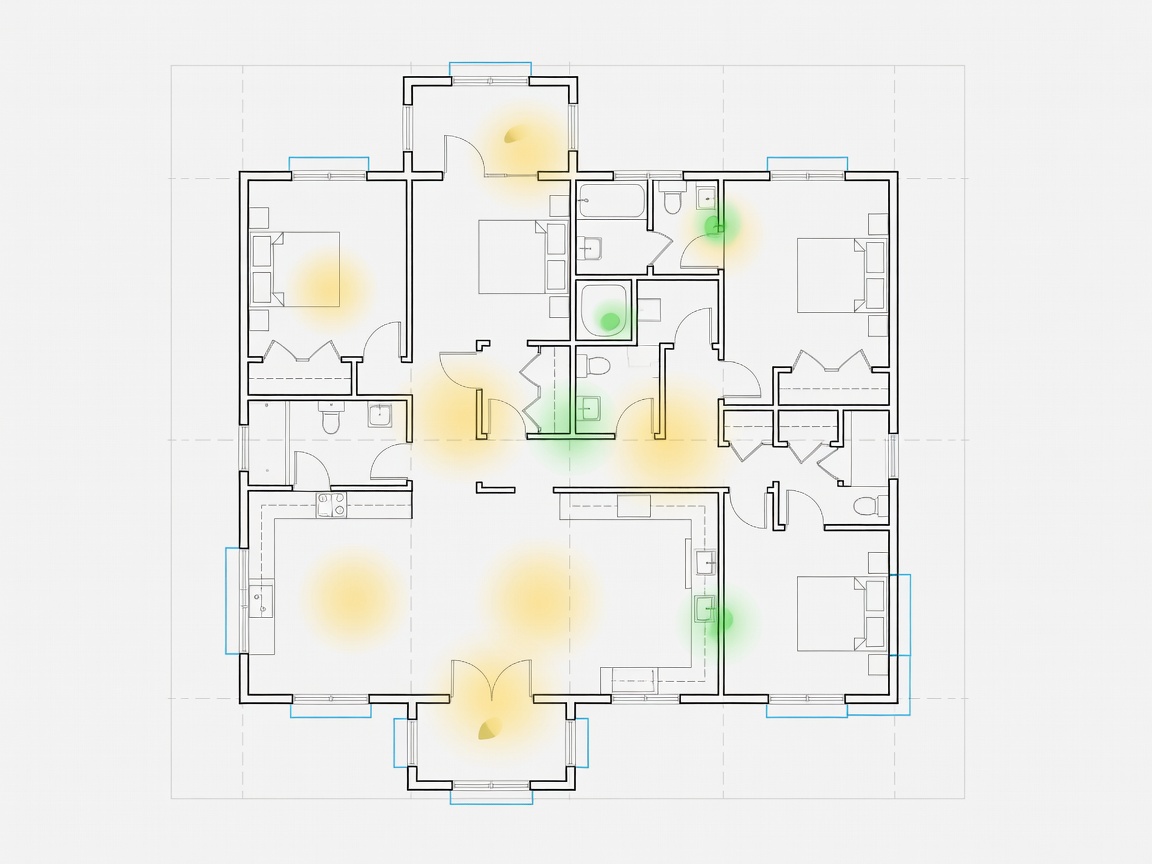Architectural home layout diagram showing alarm sensor zones