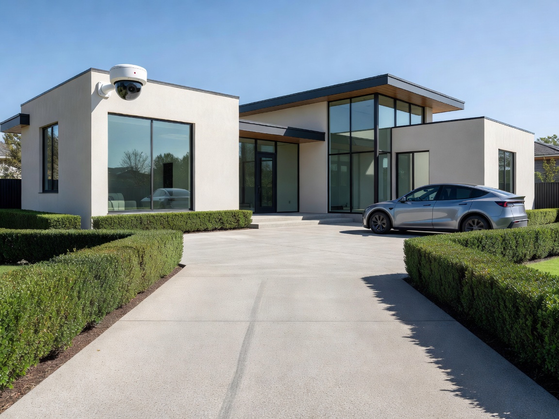 Driveway security monitoring modern home