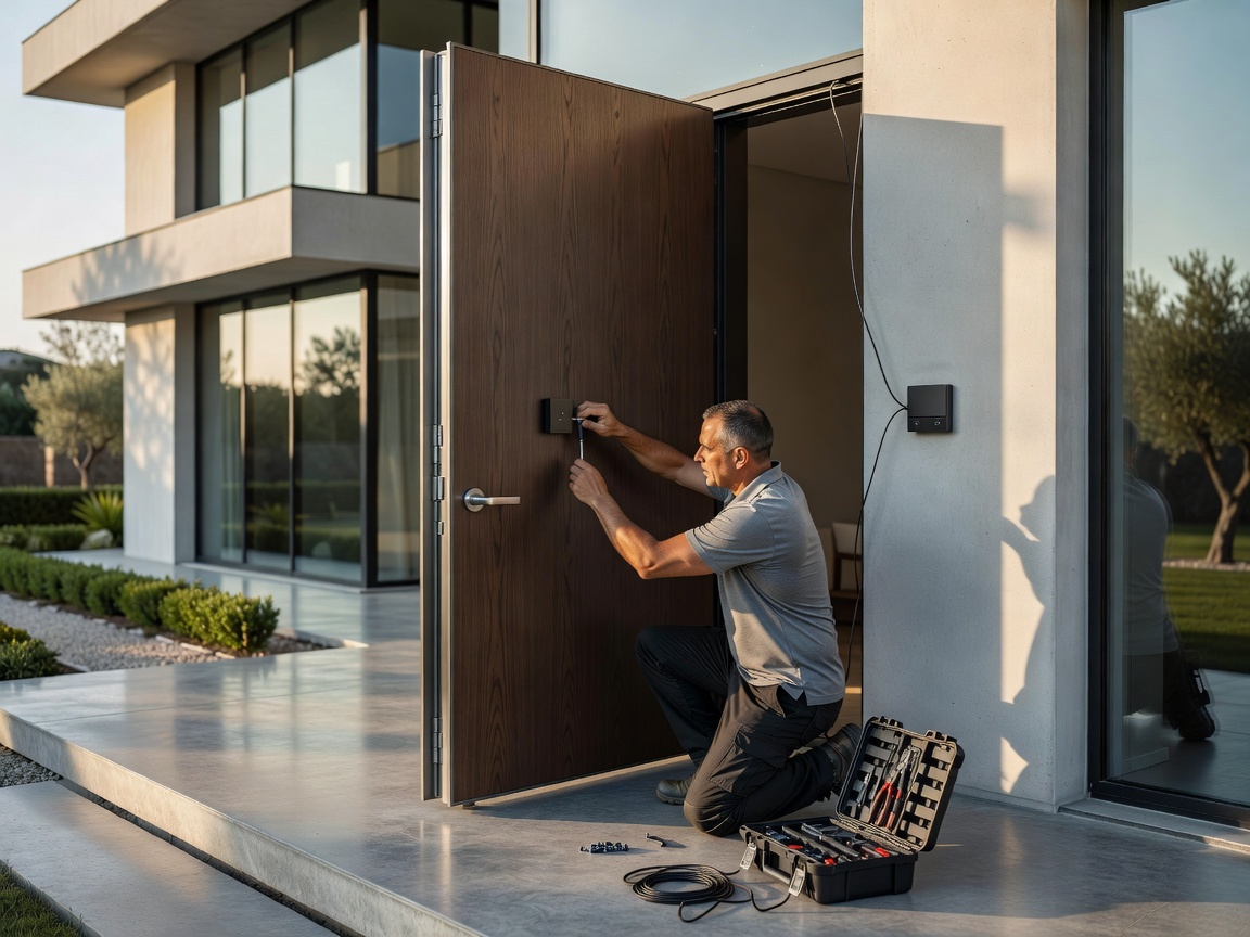 Front entry alarm installation modern villa