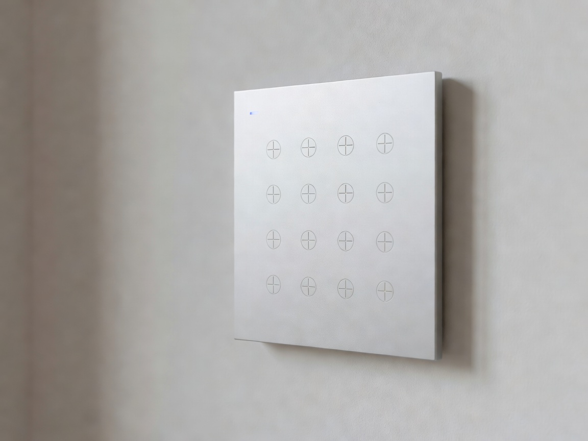 Modern clean alarm keypad control panel installed on wall